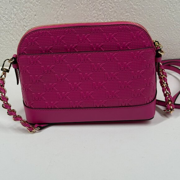 Michael Kors Jet Set Charm Dome Crossbody Pink Embossed Logo Gold Hardware NWT - Picture 4 of 8